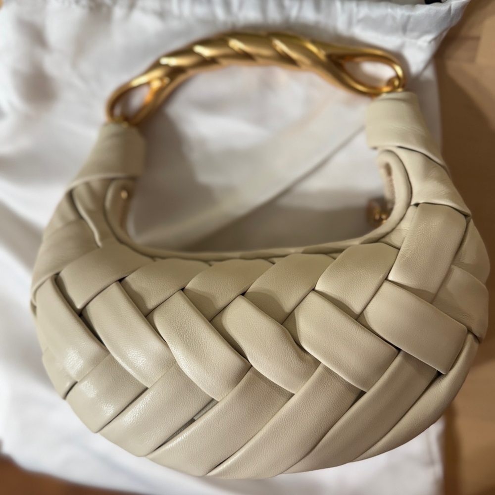 JW PEI Cream Woven Crossbody Bag with Gold Handle
